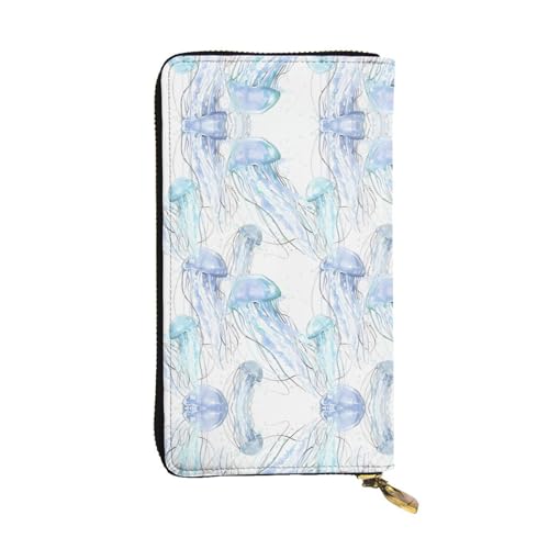 Lange Clutch-Geldbörse aus Leder mit 3D-Quallen-Druck, für Damen, modisch, mit mehreren Kartenfächern, Münzfach, Schwarz, Einheitsgröße von JaoXer