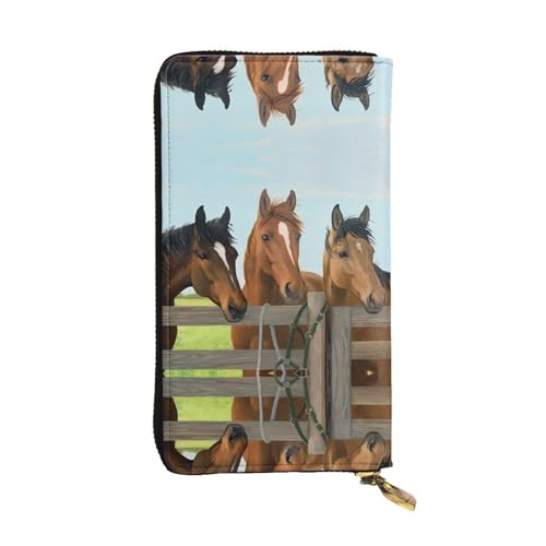 Lange Clutch aus Leder mit Pferdemotiv für Damen - modisch mit mehreren Kartenfächern, Münzfach von JaoXer
