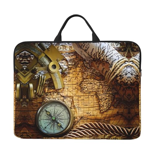 Laptoptasche mit 14 Zoll (35,6 cm) – Kompass und alte Weltkarte, Volldruck-Design, ideal für Geschäftsreisen und tägliches Pendeln von JaoXer