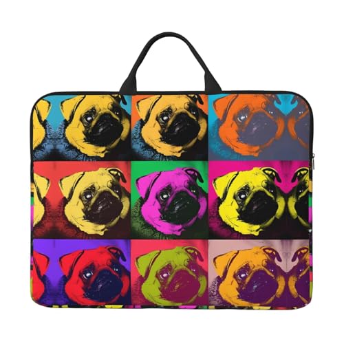 Laptoptasche mit 35,6 cm (14 Zoll) – Dogs Pop Art Mops Volldruck-Design, ideal für Geschäftsreisen und tägliches Pendeln von JaoXer