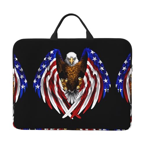 Laptoptasche mit britischer Flagge, 35,6 cm (14 Zoll), tragbarer Griff, Geschäftsreisen, Zubehörtasche für Notebook, Tablet, USA-Flagge, Patriotischer Adler, Einheitsgröße von JaoXer