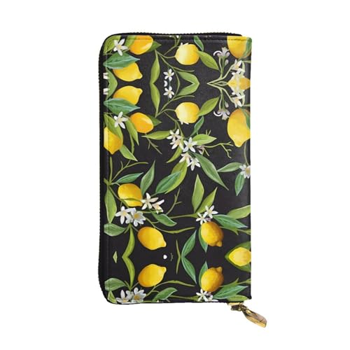 Lemon and Flower Print Leder Lange Clutch Geldbörse für Frauen - Mode mit mehreren Kartenfächern, Münzfach, Schwarz, Einheitsgröße Lemon and Flower Print Leder Lange Clutch Geldbörse für Frauen - Mode mit mehreren Kartenfächern, Münzfach, Schwarz, Einheitsgröße von JaoXer