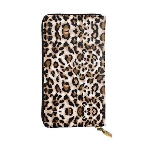 Leopard Print Leder Lange Clutch Geldbörse für Frauen - Mode mit mehreren Kartenfächern, Münzfach, Schwarz, Einheitsgröße von JaoXer