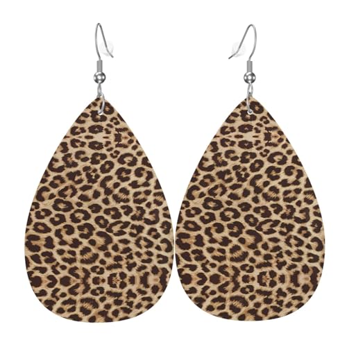 Leopardenmuster Druck Leder Ohrringe für Frauen - baumelnde Tropfenohrringe, perfekt für Partys und Kostümzubehör, Einheitsgröße, Leder, kein Edelstein von JaoXer