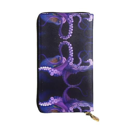 Lila Octopus Print Leder Lange Clutch Geldbörse für Damen - Mode mit Mehrere Kartenfächern, Münzfach, Schwarz, Einheitsgröße Lila Octopus Print Leder Lange Clutch Geldbörse für Damen - Mode mit Mehrere Kartenfächern, Münzfach, Schwarz, Einheitsgröße von JaoXer