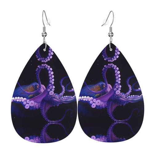 Lila Oktopus Druck Leder Ohrringe für Frauen - baumelnde Tropfenohrringe, perfekt für Partys und Kostümzubehör, Einheitsgröße, Leder, kein Edelstein Lila Oktopus Druck Leder Ohrringe für Frauen - baumelnde Tropfenohrringe, perfekt für Partys und Kostümzubehör, Einheitsgröße, Leder, kein Edelstein von JaoXer