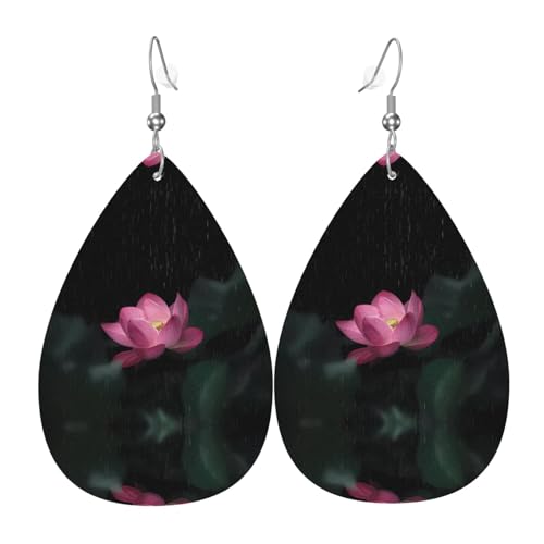 Lotus Blume Druck Leder Ohrringe für Frauen - baumelnde Tropfenohrringe, perfekt für Partys und Kostümzubehör, Einheitsgröße, Leder, kein Edelstein von JaoXer