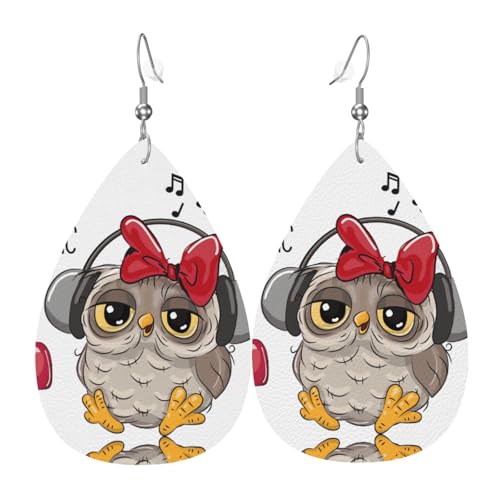 Love Owl Print Leder Ohrringe für Frauen - baumelnde Tropfenohrringe, perfekt für Partys und Kostümzubehör, Einheitsgröße, Leder, kein Edelstein von JaoXer