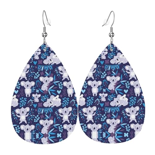 Lovely Koala Print Leder Ohrringe für Frauen - baumelnde Tropfenohrringe, perfekt für Partys und Kostümzubehör, Einheitsgröße, Leder, kein Edelstein von JaoXer