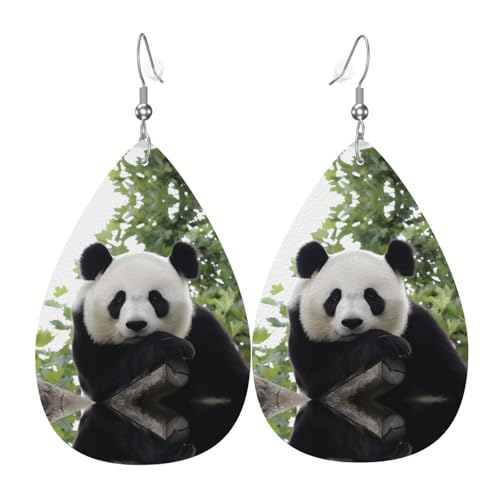 Lovely Panda Print Leder Ohrringe für Frauen - baumelnde Tropfenohrringe, perfekt für Partys und Kostümzubehör, Einheitsgröße, Leder, kein Edelstein von JaoXer