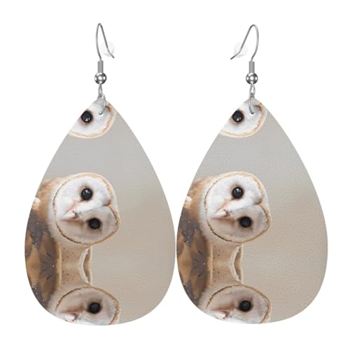 Lustige Eule Druck Leder Ohrringe für Frauen - baumelnde Tropfenohrringe, perfekt für Partys und Kostümzubehör, Einheitsgröße, Leder, kein Edelstein von JaoXer