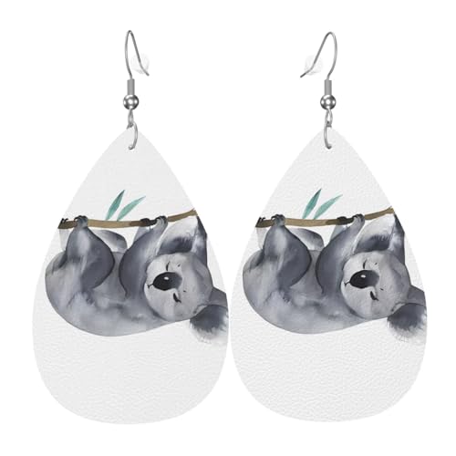 Lustige Koalas Druck Leder Ohrringe für Frauen - baumelnde Tropfenohrringe, perfekt für Partys und Kostümzubehör, Einheitsgröße, Leder, kein Edelstein von JaoXer