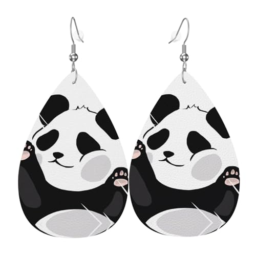 Lustige Panda Druck Leder Ohrringe für Frauen - baumelnde Tropfenohrringe, perfekt für Partys und Kostümzubehör, Einheitsgröße, Leder, kein Edelstein von JaoXer