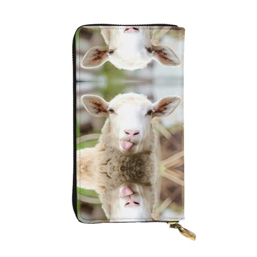 Lustige freche Schafzunge, niedlicher Tierdruck, Leder, lange Clutch, Geldbörse für Frauen, modisch mit mehreren Kartenfächern, Münzfach von JaoXer