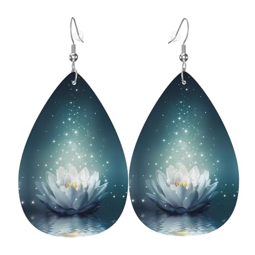 Magic Lotus Blumendruck Leder Ohrringe für Frauen - baumelnde Tropfenohrringe, perfekt für Partys und Kostümzubehör, Einheitsgröße, Leder, kein Edelstein von JaoXer