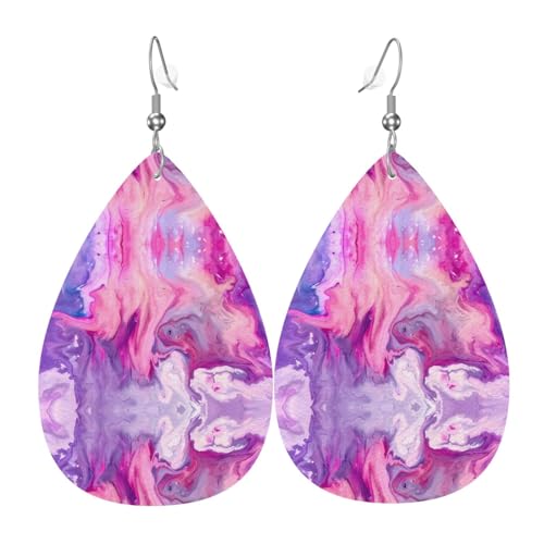 Marmor lila bunte Druck Leder Ohrringe für Frauen - baumelnde Tropfenohrringe, perfekt für Partys und Kostümzubehör, Einheitsgröße, Leder, kein Edelstein Marmor lila bunte Druck Leder Ohrringe für Frauen - baumelnde Tropfenohrringe, perfekt für Partys und Kostümzubehör, Einheitsgröße, Leder, kein Edelstein von JaoXer
