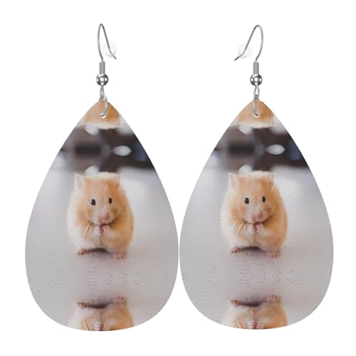 Maroon Hamster Print Leder Ohrringe für Frauen - baumelnde Tropfenohrringe, perfekt für Partys und Kostümzubehör, Einheitsgröße, Leder, kein Edelstein von JaoXer