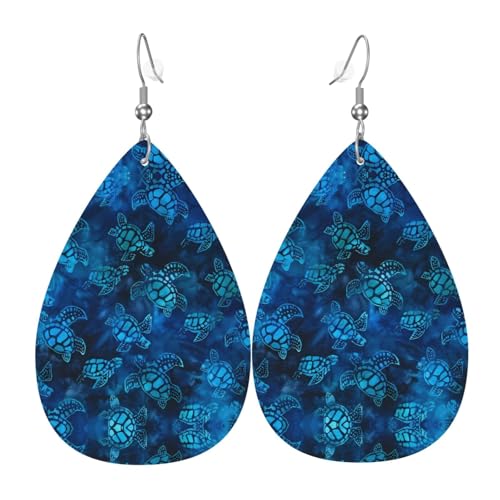 Meeresschildkröte Blau Druck Leder Ohrringe für Frauen - baumelnde Tropfenohrringe, perfekt für Partys und Kostümzubehör, Einheitsgröße, Leder, kein Edelstein von JaoXer