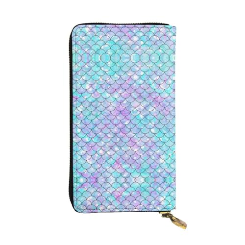 Meerjungfrau Druck Leder Lange Clutch Geldbörse für Frauen - Mode mit mehreren Kartenfächern, Münzfach, Schwarz, Einheitsgröße von JaoXer