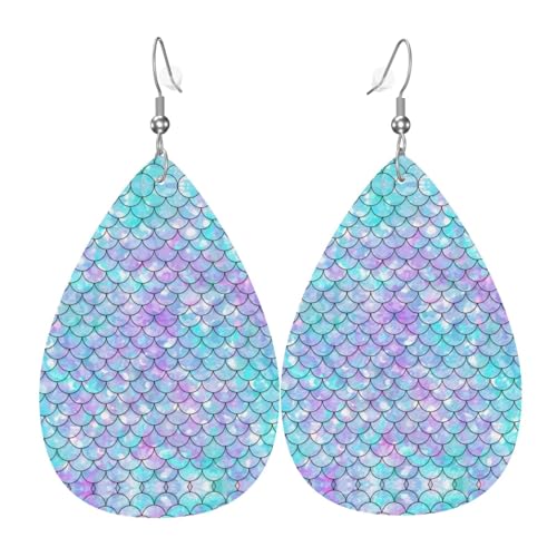 Meerjungfrau Druck Leder Ohrringe für Frauen - baumelnde Tropfenohrringe, perfekt für Partys und Kostümzubehör, Einheitsgröße, Leder, kein Edelstein von JaoXer