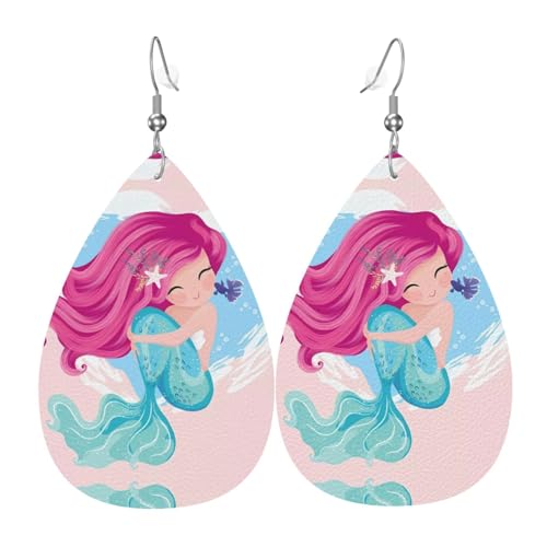 Meerjungfrau Druck Leder Ohrringe für Frauen - baumelnde Tropfenohrringe, perfekt für Partys und Kostümzubehör, Einheitsgröße, Leder, kein Edelstein von JaoXer