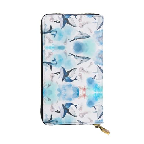 Meerwal und Quallen Druck Leder Lange Clutch Geldbörse für Frauen - Mode mit mehreren Kartenfächern, Münzfach, Schwarz, Einheitsgröße Meerwal und Quallen Druck Leder Lange Clutch Geldbörse für Frauen - Mode mit mehreren Kartenfächern, Münzfach, Schwarz, Einheitsgröße von JaoXer