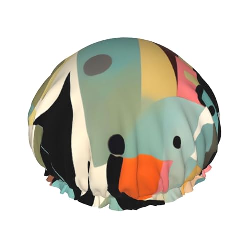 Mitte des Jahrhunderts Moderne Kunst Katze Druck Duschhaube - Wiederverwendbare Doppellagige Badehaarkappe - Atmungsaktiver Duschhut für Reisen, Hotel & Zuhause von JaoXer