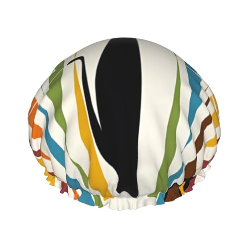 Mitte des Jahrhunderts Moderne Kunst Katze Druck Duschhaube - Wiederverwendbare Doppellagige Badehaarkappe - Atmungsaktiver Duschhut für Reisen, Hotel & Zuhause von JaoXer