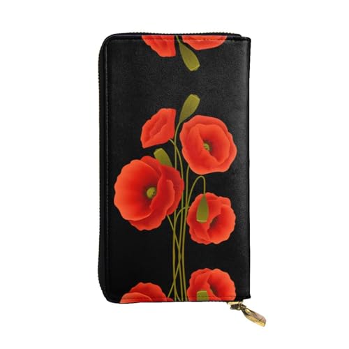 Mohnblumen Druck Leder Lange Clutch Geldbörse für Frauen - Mode mit mehreren Kartenfächern, Münzfach Mohnblumen Druck Leder Lange Clutch Geldbörse für Frauen - Mode mit mehreren Kartenfächern, Münzfach von JaoXer