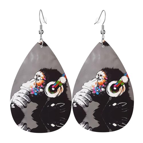 Monkey Music Print Leder Ohrringe für Frauen - baumelnde Tropfenohrringe, perfekt für Partys und Kostümzubehör, Einheitsgröße, Leder, kein Edelstein Monkey Music Print Leder Ohrringe für Frauen - baumelnde Tropfenohrringe, perfekt für Partys und Kostümzubehör, Einheitsgröße, Leder, kein Edelstein von JaoXer
