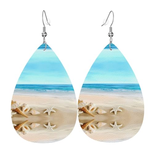 Muscheln Sanddruck Leder Ohrringe für Frauen - baumelnde Tropfenohrringe, perfekt für Partys und Kostümzubehör, Einheitsgröße, Leder, kein Edelstein von JaoXer