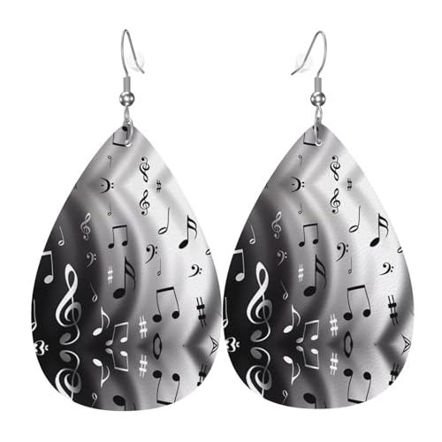 Musik Druck Leder Ohrringe für Frauen - baumelnde Tropfenohrringe, perfekt für Partys und Kostümzubehör, Einheitsgröße, Leder, kein Edelstein von JaoXer