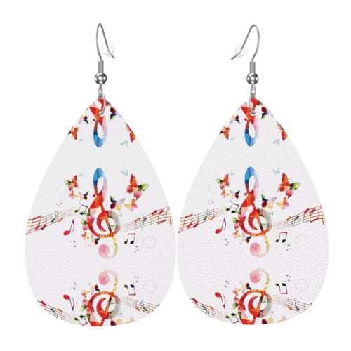 Musik Schmetterling Druck Leder Ohrringe für Frauen - baumelnde Tropfenohrringe, perfekt für Partys und Kostümzubehör, Einheitsgröße, Leder, kein Edelstein von JaoXer