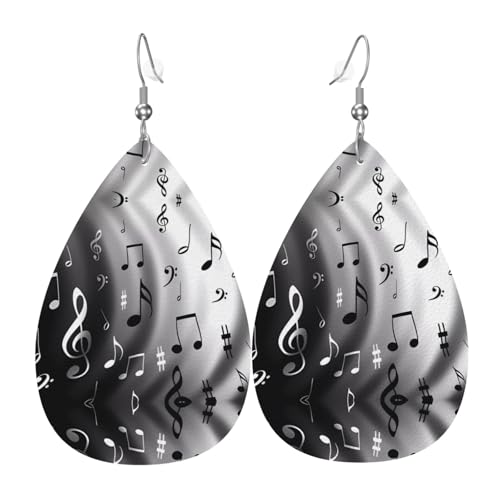 Musiknoten Druck Druck Leder Ohrringe für Frauen - baumelnde Tropfenohrringe, perfekt für Partys und Kostümzubehör, Einheitsgröße, Leder, kein Edelstein von JaoXer