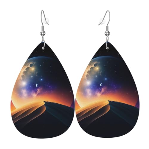 Nacht mit Mond Patte Druck Leder Ohrringe für Frauen - baumelnde Tropfenohrringe, perfekt für Partys und Kostümzubehör, Einheitsgröße, Leder, kein Edelstein Nacht mit Mond Patte Druck Leder Ohrringe für Frauen - baumelnde Tropfenohrringe, perfekt für Partys und Kostümzubehör, Einheitsgröße, Leder, kein Edelstein von JaoXer