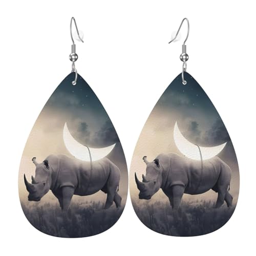 Nashorn Druck Leder Ohrringe für Frauen - baumelnde Tropfenohrringe, perfekt für Partys und Kostümzubehör, Einheitsgröße, Leder, kein Edelstein Nashorn Druck Leder Ohrringe für Frauen - baumelnde Tropfenohrringe, perfekt für Partys und Kostümzubehör, Einheitsgröße, Leder, kein Edelstein von JaoXer