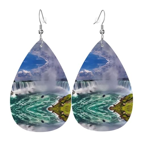 Niagarafälle Druck Leder Ohrringe für Frauen - baumelnde Tropfenohrringe, perfekt für Partys und Kostümzubehör, Einheitsgröße, Leder, kein Edelstein von JaoXer