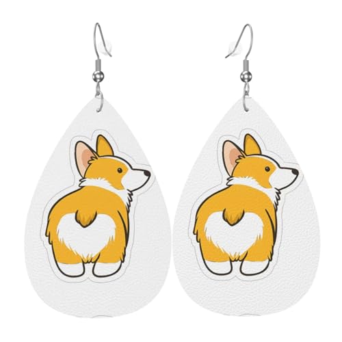 Niedliche Corgi Butt Print Leder Ohrringe für Frauen - baumelnde Tropfenohrringe, perfekt für Partys und Kostümzubehör, Einheitsgröße, Leder, kein Edelstein von JaoXer