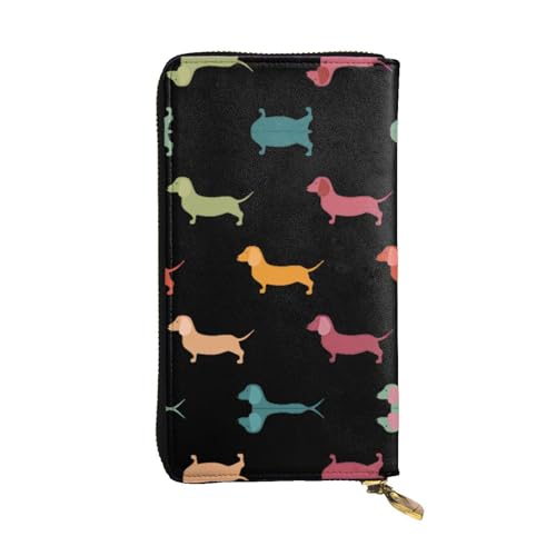 Niedliche Dackel-Hunde Druck Leder Lange Clutch Geldbörse für Frauen - Mode mit mehreren Kartenfächern, Münzfach, Schwarz, Einheitsgröße Niedliche Dackel-Hunde Druck Leder Lange Clutch Geldbörse für Frauen - Mode mit mehreren Kartenfächern, Münzfach, Schwarz, Einheitsgröße von JaoXer