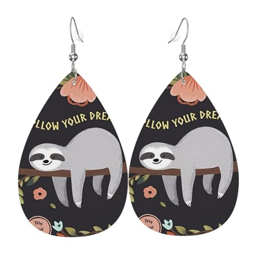 Niedliche Faultier-Druck Lederohrringe für Frauen - baumelnde Tropfenohrringe, perfekt für Partys und Kostümzubehör, Einheitsgröße, Leder, kein Edelstein Niedliche Faultier-Druck Lederohrringe für Frauen - baumelnde Tropfenohrringe, perfekt für Partys und Kostümzubehör, Einheitsgröße, Leder, kein Edelstein von JaoXer