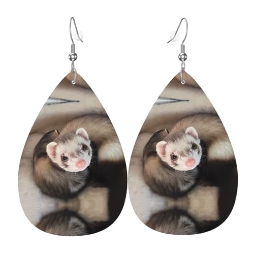 Niedliche Frettchen Druck Leder Ohrringe für Frauen - baumelnde Tropfenohrringe, perfekt für Partys und Kostümzubehör, Einheitsgröße, Leder, kein Edelstein von JaoXer