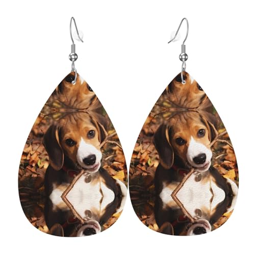 Niedliche Hunde-Druck-Leder-Ohrringe für Frauen - baumelnde Tropfenohrringe, perfekt für Partys und Kostümzubehör, Einheitsgröße, Leder, kein Edelstein von JaoXer