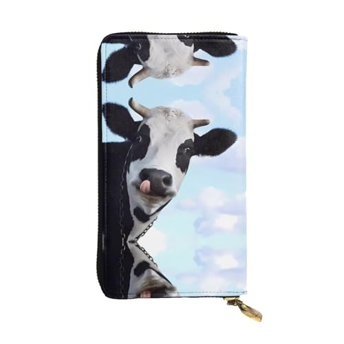 Niedliche Kuhdruck Leder Lange Clutch Geldbörse für Frauen - Mode mit mehreren Kartenfächern, Münzfach, Schwarz, Einheitsgröße von JaoXer