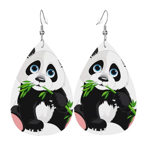 Niedliche Panda-Druck Leder-Ohrringe für Frauen - baumelnde Tropfenohrringe, perfekt für Partys und Kostümzubehör, Einheitsgröße, Leder, kein Edelstein von JaoXer