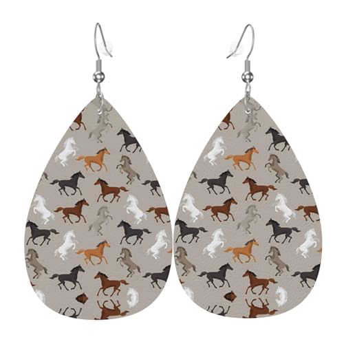 Niedliche Pferde-Druck Leder Ohrringe für Frauen - baumelnde Tropfenohrringe, perfekt für Partys und Kostümzubehör, Einheitsgröße, Leder, kein Edelstein von JaoXer