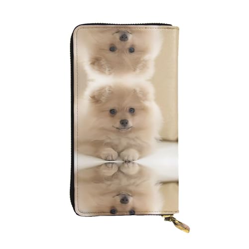 Niedliche Pommersche Hund Print Leder Lange Clutch Geldbörse für Frauen - Mode mit mehreren Kartenfächern, Münzfach Niedliche Pommersche Hund Print Leder Lange Clutch Geldbörse für Frauen - Mode mit mehreren Kartenfächern, Münzfach von JaoXer