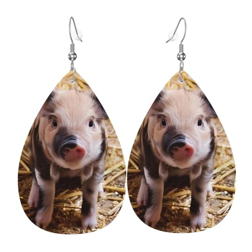 Niedliche Schweine-Druck Leder Ohrringe für Frauen - baumelnde Tropfenohrringe, perfekt für Partys und Kostümzubehör, Einheitsgröße, Leder, kein Edelstein von JaoXer