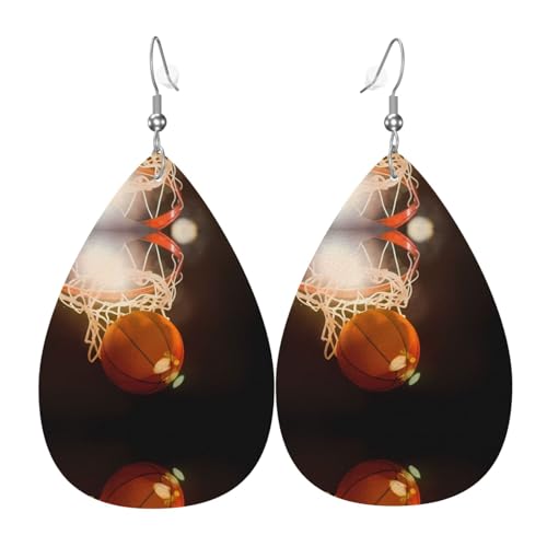 Night Basketball Print Leder Ohrringe für Frauen - baumelnde Tropfenohrringe, perfekt für Partys und Kostümzubehör, Einheitsgröße, Leder, kein Edelstein von JaoXer