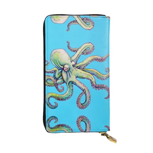 Octopus Design Print Leder Lange Clutch Geldbörse für Frauen - Mode mit mehreren Kartenfächern, Münzfach, Schwarz, Einheitsgröße von JaoXer