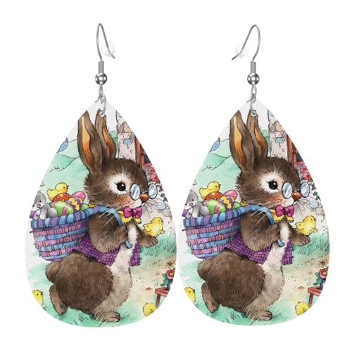 Osterhase Druck Leder Ohrringe für Frauen - baumelnde Tropfenohrringe, perfekt für Partys und Kostümzubehör, Einheitsgröße, Leder, kein Edelstein von JaoXer